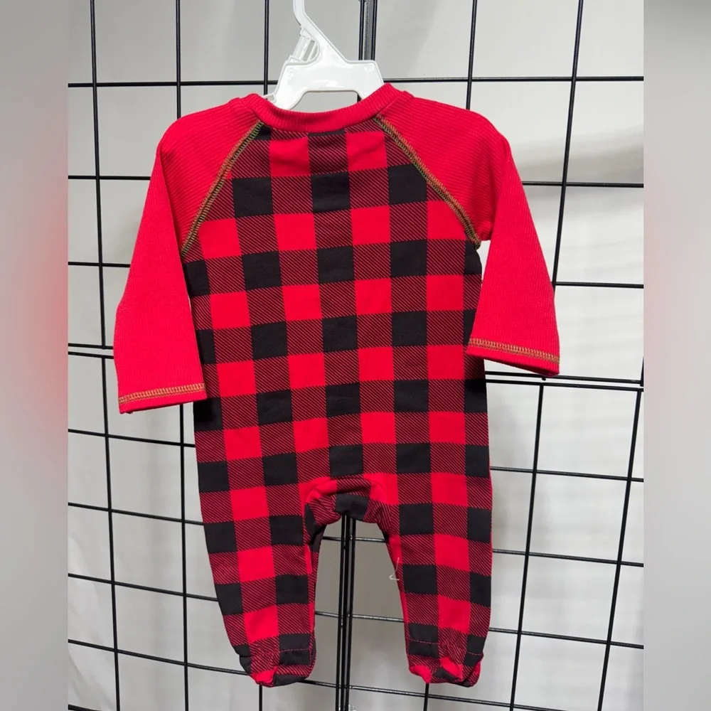 Mud Pie Santa Christmas Boy Girl Cookies One Pc Red Black Plaid Sleeper 0-3m NWT